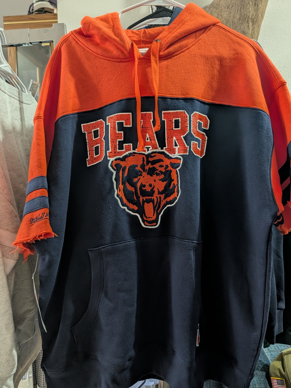 Mitchell & Ness Chicago Bears Orange and Navy Pullover Short Sleeve Hoodie